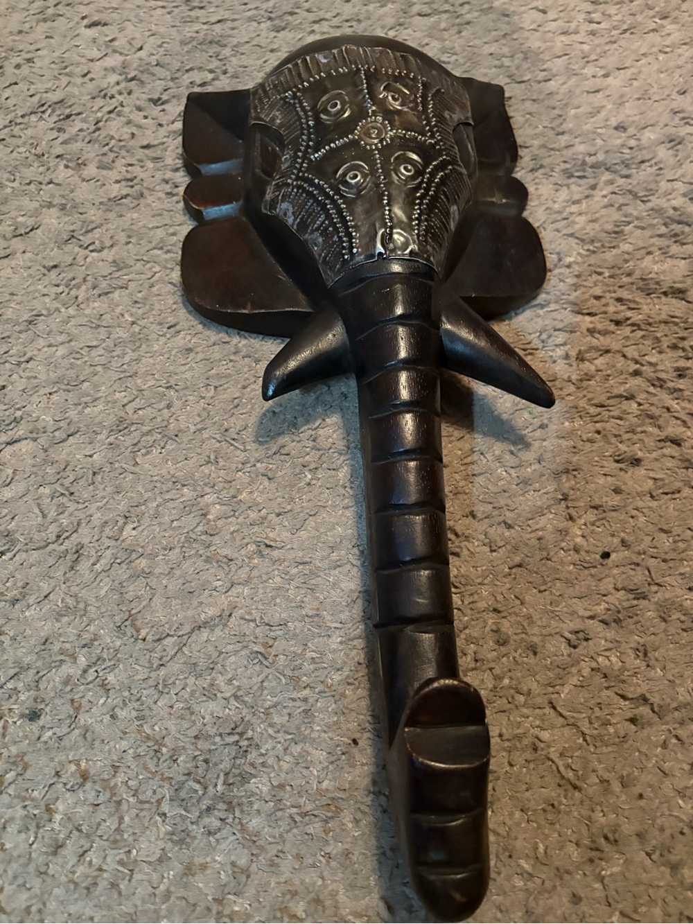 Carved Elephant Wall Hook - Dark Wood
